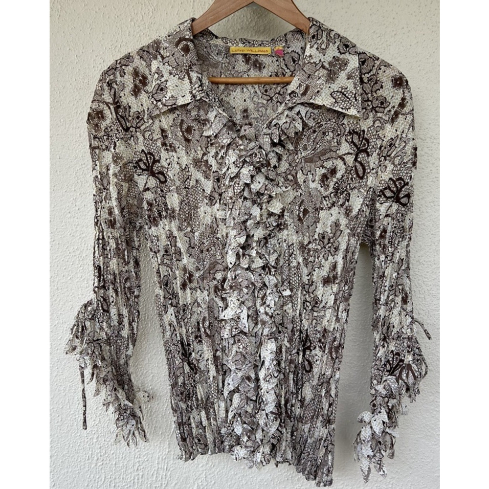 Vintage Lloyd Williams Sheer Lace Ruffle Button Down Size XL Victorian Steampunk